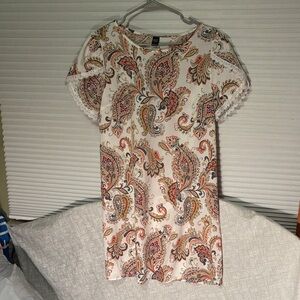 Paisley Print Dress With Lace Trim NWT
